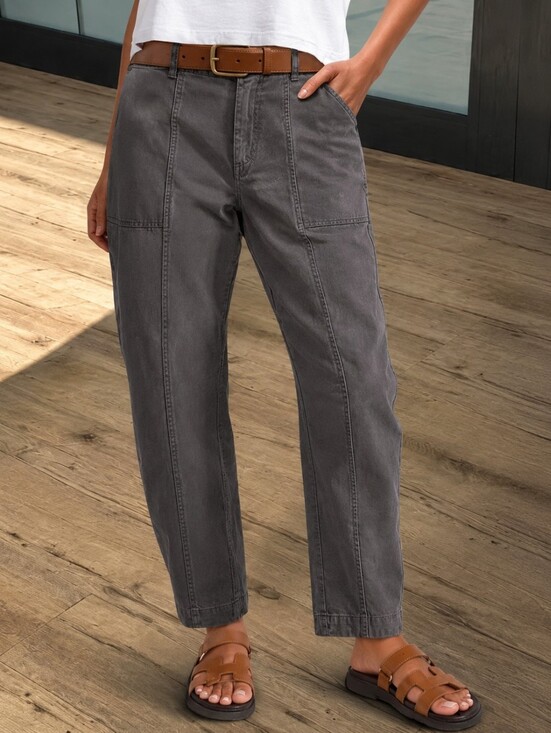 Flamingals Pants - Flamingals Solid Stitch Detail Mid Waist Barrel Leg Crop Pants NWT XL